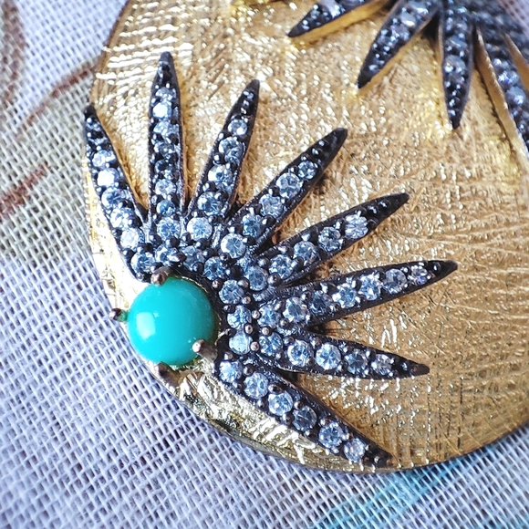 PJM Phoenix Jewelry Manufacturing Brushed Gold Faux Turquoise Pierced Earrings - Picture 6 of 8